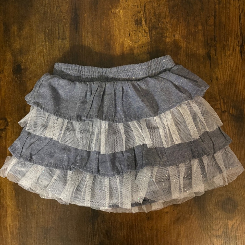 Disney Skirt Skort Denim Ruffle Tiered Tulle Sparkle Elastic Waist (Girls 24M)‎